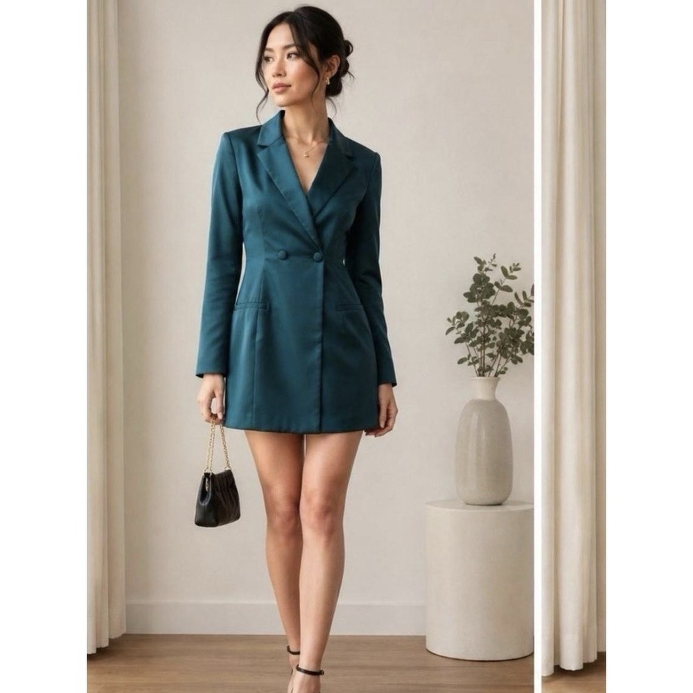 Abercrombie & Fitch Evergreen Satin Blazer Dress New | Emerald Green | Size Med